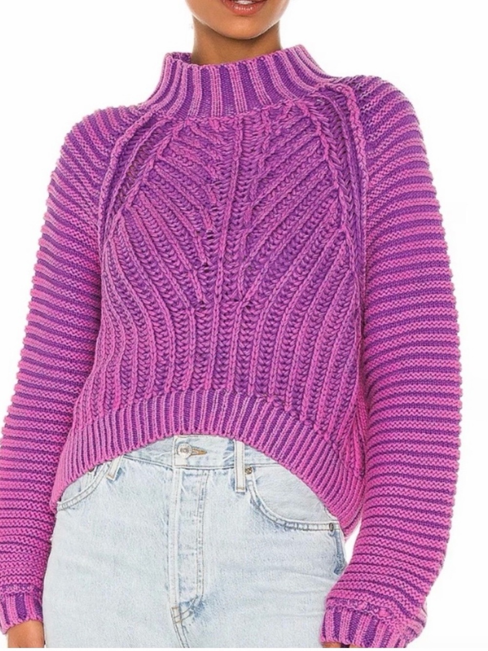 Free People purple Cable Ribbed Turtleneck Sweater